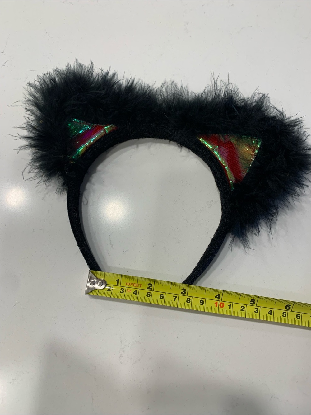 Black Fuzzy Cat Ear Headband with Iridescent Accent